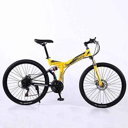 Folding Bike : HUWAI Folding Bike with 26 Inch Wheel, 21-Speed, Premium Full Suspension and Quality Gear, High Carbon Steel Dual Suspension Frame Mountain Bike, Lightweight and Durable, Yellow