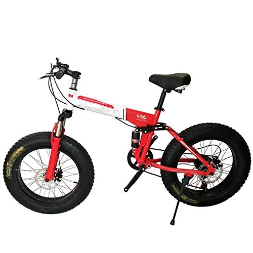 Folding Bike : HWOEK Adults Folding Mountain Bikes, Double Shock Absorption 20 / 26 Inch Beach Off-Road Bicycle Adjustable Seat 4.0 Fat Tires, Red, B 30 speed
