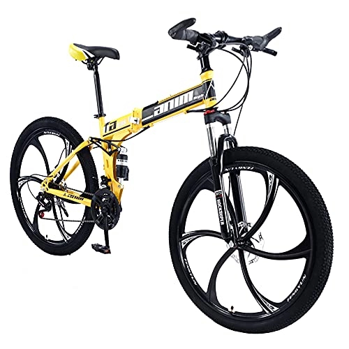 Folding Bike : HWZXBCC Bikes Yellow Mountain Bike, Fast Folding Ergonomic Lightweight, With Anti Slip Wear Resistant, 27 Speeds Dual Bike Sport, For Men Or Women Wheel
