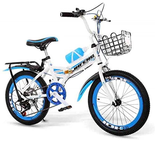 Folding Bike : HWZXBCC Folding Bicycle, 140 Cm Body, 20-inch Folding White And Blue Variable Speed Brakes, Non-slip, Children's Model