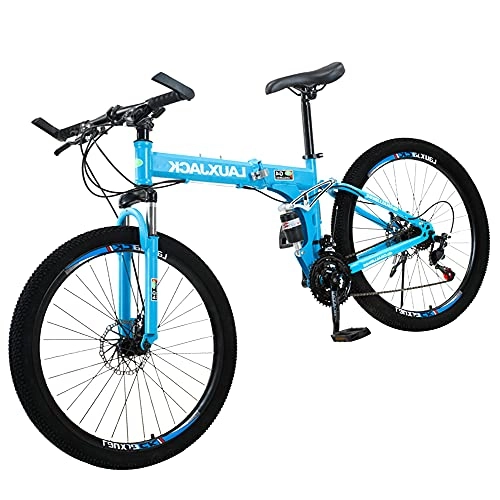 Folding Bike : HWZXBCC Mountain Bike Comfortable Bicycle And Beautifu, Anti-skid Tires, Small Space Occupation, Suitable For Mountains And Streets, Ergonomic Folding ​easy To Fold Blue(Size:24 speed)