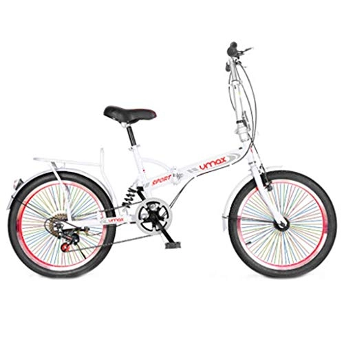 Folding Bike : HXFAFA Foldable bicycle for men and women, 20 inches, portable, for children, shock-absorbing, for small students at a speed 150 x 65 x 95 cm, white.