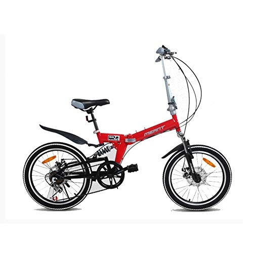 Folding Bike : Hxx Folding Bicycle, Portable Folding Bike Double Disc Brake Double Shock Mountain Bike Featuring Front And Rear Fenders Kickstand with 7 Speed Drivetrain, C