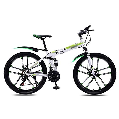 Folding Bike : HY-WWK 24 / 26 inch Adults Mountain Bike, Adjustable Seat City Travel Folding Bike High-Carbon Steel Frame Dual Disc Brake Unisex, Red, Af 21 Speed, Green