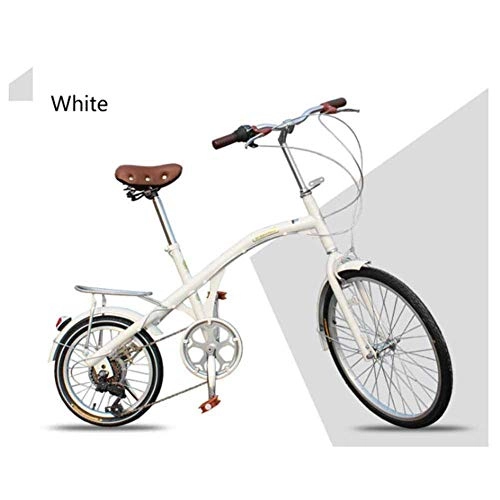 Folding Bike : HY-WWK Adult Light Retro Bicycle, Adjustable Seat 24 inch City Commuter Bike 7 Speed Aluminum Alloy Thickened Wheels with Back Seat, Yellow, White