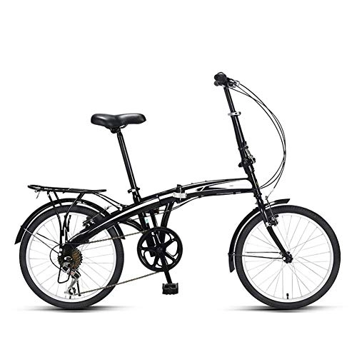 Folding Bike : HY-WWK Adults Foldable Bicycle, High Carbon Steel Frame 20 inch Ultralight City Commuter Bike 7 Speed Front and Rear V Brakes Aluminum Alloy Wheels, White, Black White