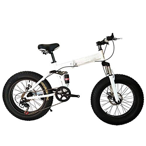 Folding Bike : HY-WWK Adults Folding Mountain Bikes, Double Shock Absorption 20 / 26 inch Beach Off-Road Bicycle Adjustable Seat 4.0 Fat Tires, Red, B 30 Speed, White