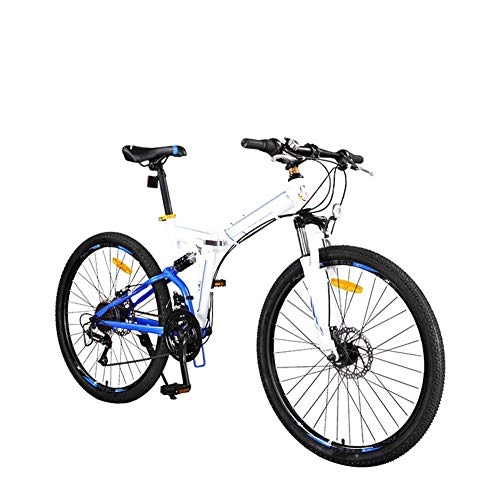 Folding Bike : HY-WWK Adults Hardtail Mountain Bikes, Dual Disc Brake 26 inch Travel Bicycle Foldable High Carbon Steel Frame 24 Speed Aluminum Alloy Handlebar, Black, White