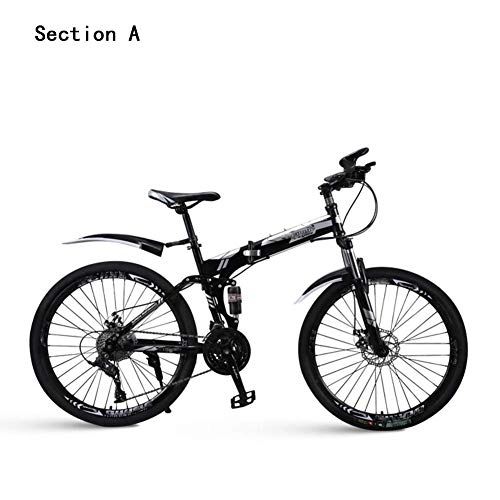 Folding Bike : HY-WWK Adults Mountain Bike, Dual Disc Brake 24 / 26 inch Foldable Road Bike High Carbon Steel 21 / 24 / 27 / 30 Speed Double Shock Absorption, Black Silver, A 24" 21 Speed, Black Silver