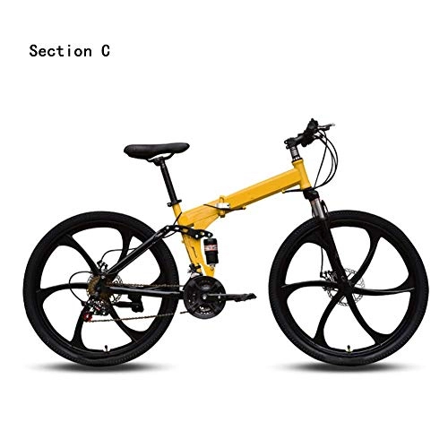 Folding Bike : HY-WWK Adults Mountain Bikes, 24 / 27 Variable Speed 26" City Foldable Bike Dual Disc Brake Double Shock Absorption Optional Wheels, Black, Ad, Yellow