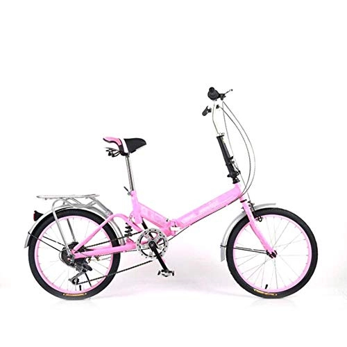 Folding Bike : HY-WWK City Foldable Bike, 20 inch Adult Commuter Bike Aluminum Alloy Handlebar 6 Speed Adjustable Seat and Handlebar with Shock Absorption, Red, Pink
