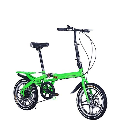 Folding Bike : HY-WWK Foldable Bike, Dual Disc Brake 20" Adults City Bike One-Piece Wheel 6 Speed Adjustable Handlebar Seat with Rear Shelf Unisex, Green, Green
