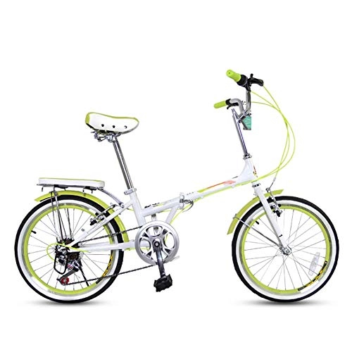 Folding Bike : HY-WWK Super Lightweight Foldable Bike, Front and Rear V Brakes 20 inch Adults Commuter Bicycle 7 Speed Aluminum Alloy Wheels, Green, Green