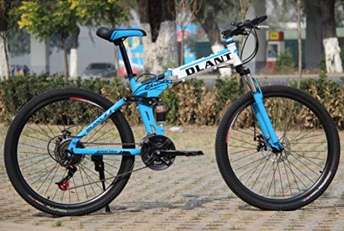 Folding Bike : Hycy 26 Inch Folding Bicycle 21 Speed Double Damping Butterfly Brake Speed Bicycle Bicycle, Blue