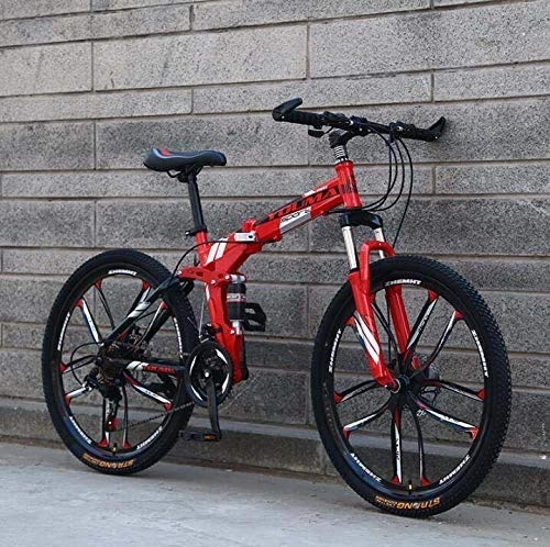 Folding Bike : HYCy 26 Inch Mountain Bike Folding for Men And Women, Dual Full Suspension Bicycle High Carbon Steel Frame, Steel Disc Brake, Aluminum Alloy Wheel