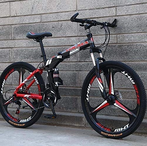 Folding Bike : HYCy 26 Inch Wheel Folding Mountain Bike, Dual Suspension for Men And Women Bicycle, High Carbon Steel Frame, Steel Disc Brake