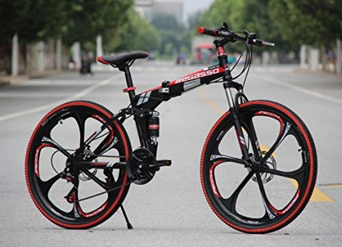 Folding Bike : Hycy Folding Mountain Bike 26 Inch Shifting One Wheel Mountain Bike Disc Brakes, Black