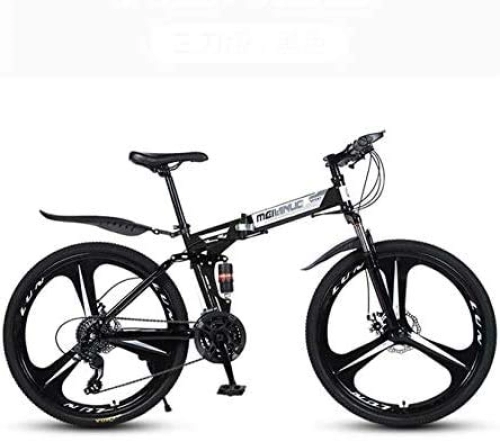 Folding Bike : HYCy Mountain Bike for Adults, Folding Bicycle High Carbon Steel Frame, Full Suspension MTB Bikes, Double Disc Brake, PVC Pedals