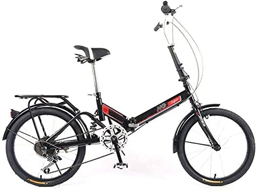 Folding Bike : HYLK 20 Inch Adult Folding Variable Speed Bicycle-Variable Speed Shock Absorber Bicycleportable Commuter Black Six Speed
