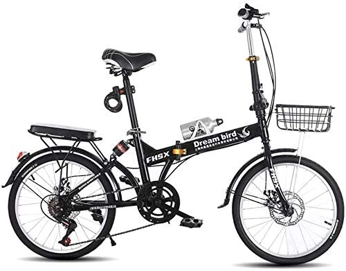 Folding Bike : HYLK 20 Inch Folding Bicycle Men And Women Variable Speed Shock Absorption Discbrake Bicycle Adult Light Bicycle (Black)