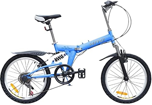 Folding Bike : HYLK 20-Inch Folding Bicycle, Miniportable Student Mountain Bike, Light Folding Folding Bicycle for Men And Women, Damping Bicycle, Shock Absorption (Blue)