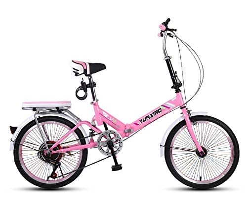 Folding Bike : HYLK 20-Inch Folding Bicycle Small Wheel Commuter, Ladies Adult Student Bike Bicycle Lightweight Aluminum Frame Shock Absorber Bike (Pink)