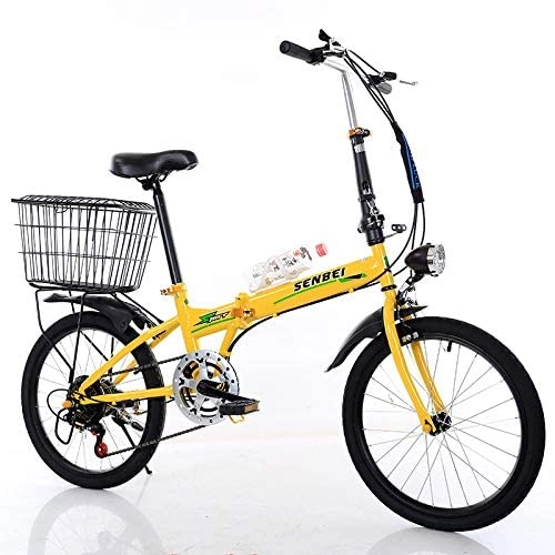 Folding Bike : HYLK 20 Inch Folding Variable Speed Bicycle Men And Women Bicycle Ultra Light Speedportable Bicycle To School Commute (Yellow)