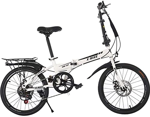 Folding Bike : HYLK 20-Inch Variable Speed Folding Bicycle, Adult Bicycle with Dual Discbrakes, Soft Tail Carbon Steel Off-Road Outdoor Riding Trip(White)