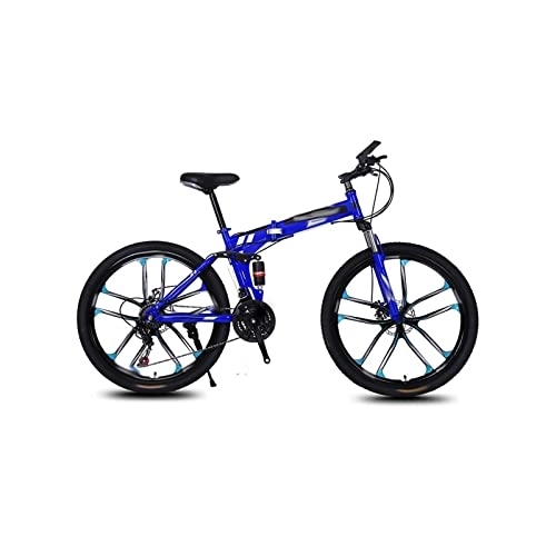 Folding Bike : IEASEzxc Bicycle High Carbon Steel Frame Off-road Variable Speed Folding Mountain Bike Shock-absorbing Disc Brake Adult Road Bike (Color : Blue)