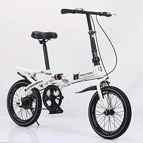 Folding Bike : Iron anchor folding bicycle shock-absorbing ultra-light portable folding bike 16inches Single-speed(spokewheel) shock-absorbingbrakewhite