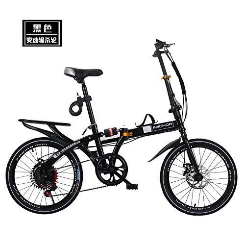 Folding Bike : Iron anchor folding bicycle shock-absorbing ultra-light portable folding bike 16inches Variablespeed(spokewheel) shock-absorbingdiscbrakeblack