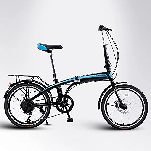 Folding Bike : ITOSUI 20 Inch 7 Speed Folding Bike, Steel Frame Folding Bicycle Rear Suspension Dual Disc Brake Lightweight Commuting Bike with Fender and Rear Rack for Men and Women