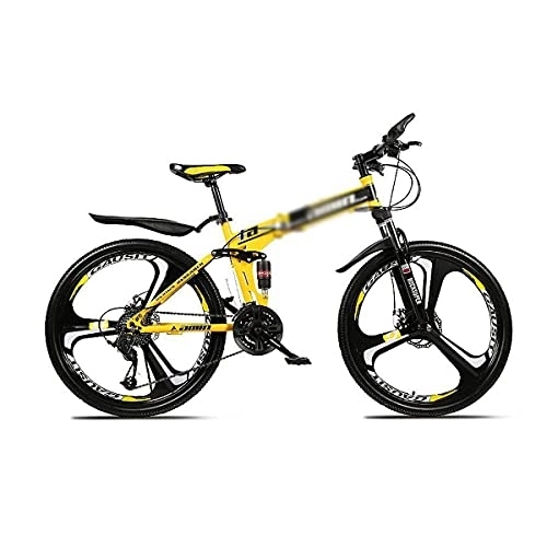 Folding Bike : JAMCHE 26 inch Folding Mountain Bike High Carbon Steel Full Suspension MTB Bicycle for Adult Double Disc Brake Outroad Mountain Bicycle for Men Woman Adult and Teens / Yello / 27 Speed