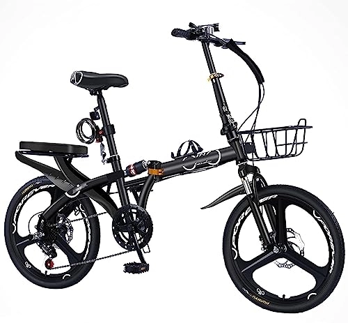 Folding Bike : JAMCHE 7 Speed Drive Bikes, Foldable Bikes, Folding Bike, disc brake High Carbon Steel Frame, Easy Folding City Bicycle with Rear Carry Rack, for Men Women