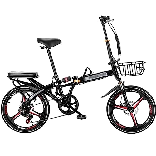 Folding Bike : JAMCHE Adult Folding Bike, 6 Speed Folding Compact City Commuter Bike, Full Suspension Folding Bicycles, Carbon Steel Height Adjustable, Folding Bike for Adult