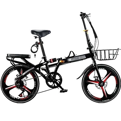 Folding Bike : JAMCHE Adult Folding Bike, 6 Speed Full Suspension Bicycle Camping Bicycle Carbon Steel Frame Folding Bike, with Dual Disc Brake for Teens, Adults