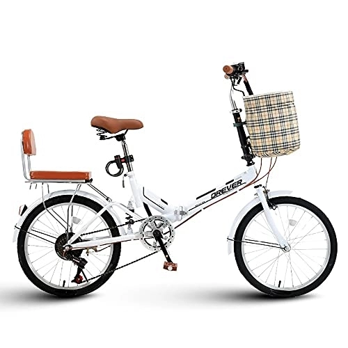 Folding Bike : JAMCHE Foldable Bike 20 Inch, Adult Portable City Bicycle, Carbon Steel Bicycle Unisex Folding Bicycle, Folding Bike for Men Women Students and Urban Commuters, White