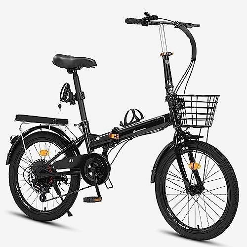 Folding Bike : JAMCHE Folding Bike for Adults, Carbon Steel Mountain Folding Bike 7-Speed Drivetrain, Easy Folding City Bicycle with Rear Carry Rack, Front and Rear Fenders