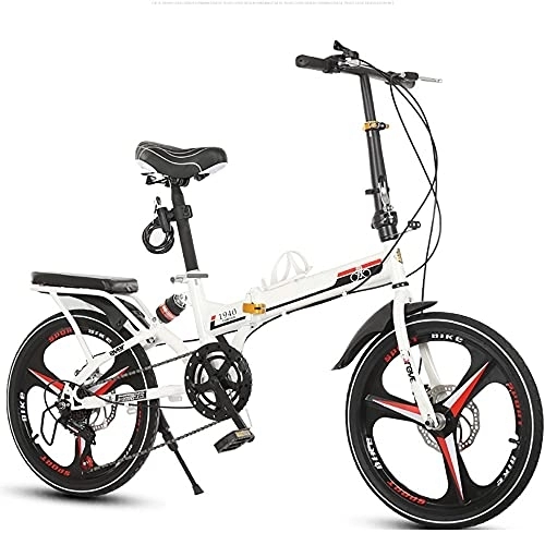 Folding Bike : JAMCHE Folding City Bicycle 20 Inch, Foldable with Quick-Fold System, Carbon Steel Small Unisex Folding Bicycle 7-Speed Variable Speed, Adult Portable City Bicycle