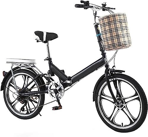 Folding Bike : JAMCHE Folding City Bike Bicycle, 7-Speed Folding Bicycle for Adult, High Carbon Steel Full Suspension Bicycle Easy Folding City Bicycle for Men Women