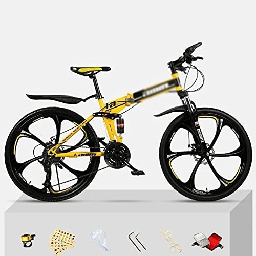Folding Bike : JAMCHE Folding Mountain Bike 21 / 24 / 27 Speed 26 Inches Wheels Dual Disc Brake Steel Frame MTB Bicycle for Men Woman Adult and Teens / Yello / 24 Speed