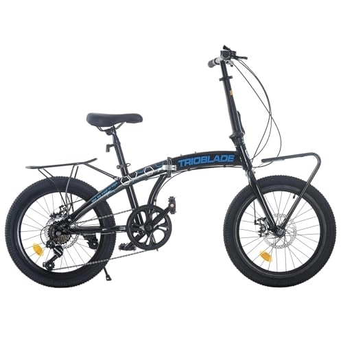 Folding Bike : Jamiah 20 Inch Folding Bike for Adult Men and Women Teens, 7 Speed Shimano Drivetrain, Handle Seat Height Adjustable, Foldable Bike with Front Rear Storage Rack Dual V Brakes (Black & Blue)