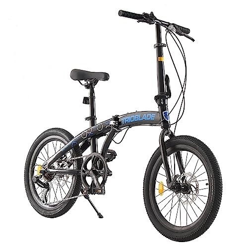 Folding Bike : Jamiah 20 Inch Folding Bike for Adult Men and Women Teens, 7 Speed Shimano Drivetrain, Handle Seat Height Adjustable, Foldable Bike with Front Rear Storage Rack Dual V Brakes (Blue Without Rack)
