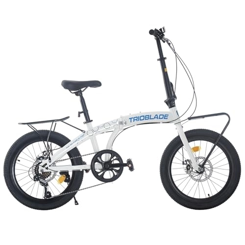 Folding Bike : Jamiah 20 Inch Folding Bike for Adult Men and Women Teens, 7 Speed Shimano Drivetrain, Handle Seat Height Adjustable, Foldable Bike with Front Rear Storage Rack Dual V Brakes (White)