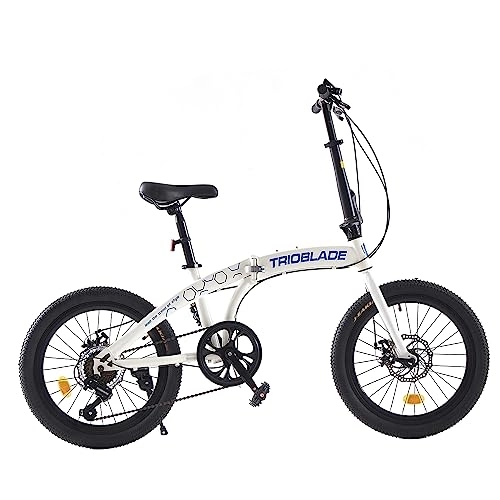 Folding Bike : Jamiah 20 Inch Folding Bike for Adult Men and Women Teens, 7 Speed Shimano Drivetrain, Handle Seat Height Adjustable, Ideal for Commuting (White)