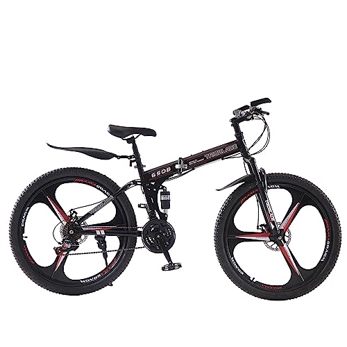 Folding Bike : Jamiah 27.5 Inch Folding Mountain Bike 3 Spoke Wheels Bicycle, 17 Inch Aluminum Frame Mountain Bicycle - Shimano 21 Speeds Disc Brake (Red)