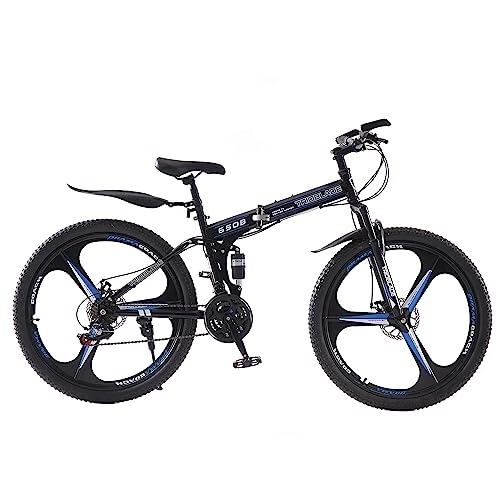 Folding Bike : Jamiah 27.5 Inch Folding Mountain Bike 3 Spoke Wheels Bicycle, 17 Inch Frame Mountain Bicycle - Shimano 21 Speeds Disc Brake (Blue)