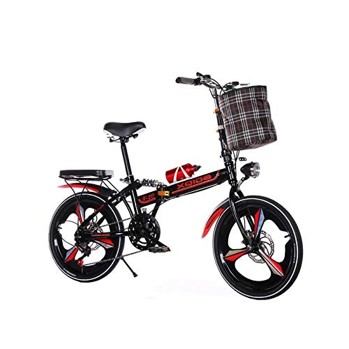 Folding Bike : JBHURF Folding bicycle 20-inch variable speed shock-absorbing disc brake can be used for adults, light, children and students carry a small bicycle weighing 100KG (Color : Black 1, Size : 20-inch)