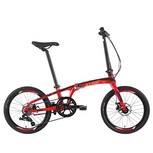 Folding Bike : Jbshop Folding Bikes Folding Bicycle Fashion Commute 8-speed Shift Aluminum Alloy Frame 20-inch Wheel Diameter 10 Seconds Folding Double Disc Brake Portable folding Bike Bicycle (Color : Red)