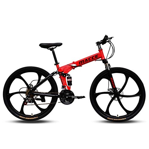 Folding Bike : JESU Bicycle Folding Mountain Bike, 26 Inch Variable Speed Double Shock Absorption Bicycle, Red 26 inch, 21Speed